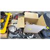 Image 1 : PALLET OF INDUSTRIAL GOODS - PORTABLE AIR TANK, HOSES, LIGHTS, SMALL PARTS ORGANIZER, VACUUM & MORE