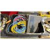 Image 1 : BIN OF EXTENSION CORDS, GREASE GUNS, RIDGID PIPE WRENCHES, SOCKETS & MORE *BIN INCLUDED*