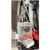 Image 2 : BIN OF INDUSTRIAL GOODS - SCHUMACHER BATTERY TESTER, HARDWARE, LOCKS, CLAMPS, GAUGES & MORE