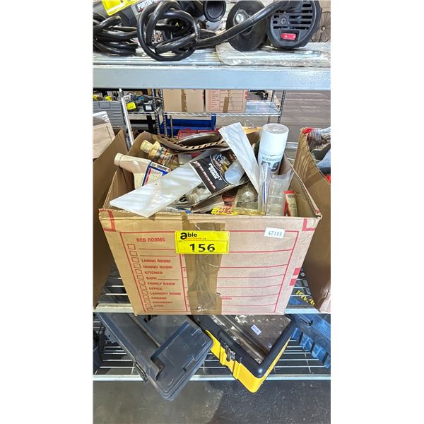 BOX OF INDUSTRIAL GOODS - GLUES, SEALANTS, SPRAY PAINTS, LUBRICANTS & MORE