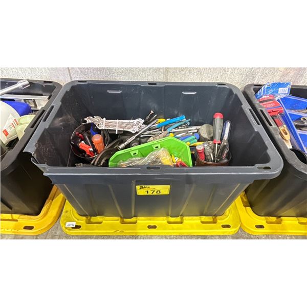 STORAGE BIN OF INDUSTRIAL GOODS - SMALL HAND TOOLS, SCREWDRIVERS, CUTTERS, PLIERS, SOCKETS & MORE