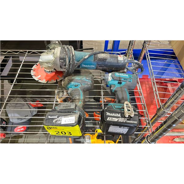 MAKITA DRILLS WITH BATTERIES & ELECTRIC ANGLE GRINDER