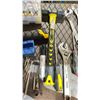 Image 7 : SHELF OF SMALL HAND TOOLS - SCREWDRIVERS, WRENCHES, STAPLER, HAMMER, SAW & MORE