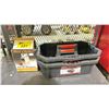 Image 1 : TWO HUSKY 20" TOOL CADDIES AND A BLACK & DECKER DRILL BIT SHARPENER