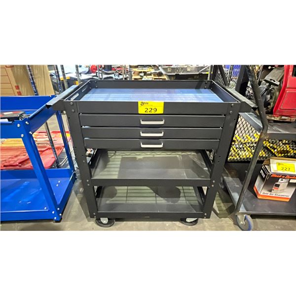 METAL THREE DRAWER TWO TIER MOBILE UTILITY CART