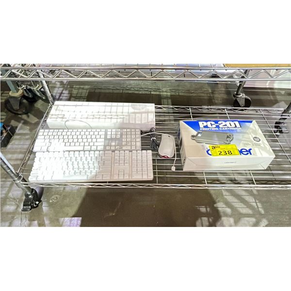 BROTHER PC-201 PRINTING CARTRIDGE & THREE ASSORTED APPLE KEYBOARDS