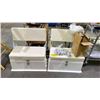 Image 1 : TWO FIBREGLASS BOAT SEATS WITH STORAGE COMPARTMENT UNDERNEATH & BOX OF HARDWARE