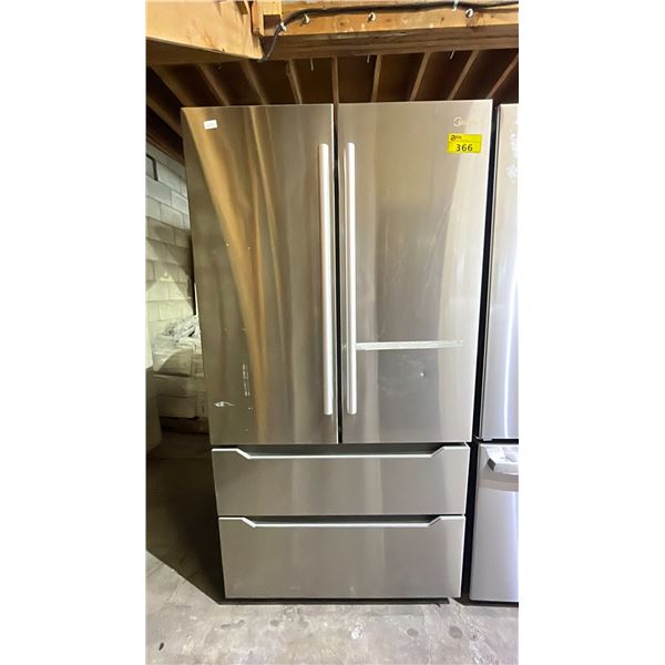 MIDEA STAINLESS STEEL 36" W BOTTOM FREEZER FRENCH DOOR REFRIGERATOR- *WORKING CONDITION UNKNOWN*