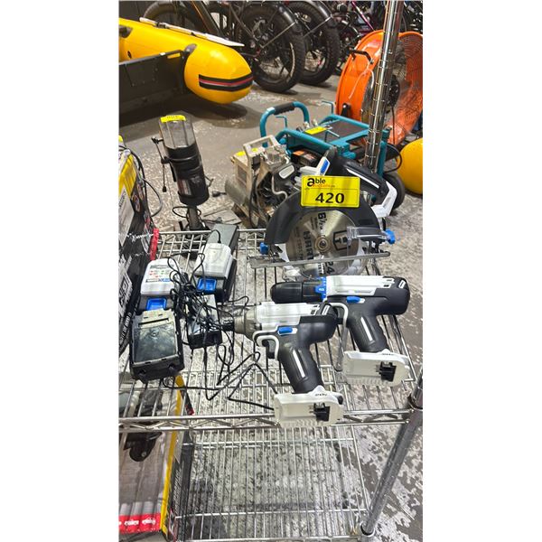 HART 6.5" CORDLESS CIRCULAR SAW & (2) HART CORDLESS DRILLS WITH BATTERIES & CHARGERS