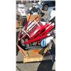 Image 2 : PALLET OF ASSORTED ITEMS INCLUDING; INFLATABLE SNOW WALLS, SHOVELS, SLED & MORE (UNKNOWN WORKING
