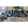 Image 1 : BOX OF ASSORTED MOTORCYCLE GEAR INCLUDING; JACKET, PANTS, HELMETS & GLOVES
