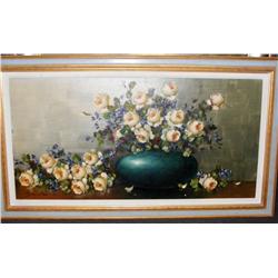 Framed Painting of Flowers in Vase