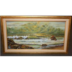 Framed Oil on Canvas of the Ocean