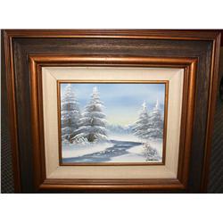 Framed Oil of Trees in Winter