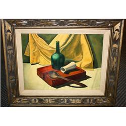 Framed Painting of Wine Bottle