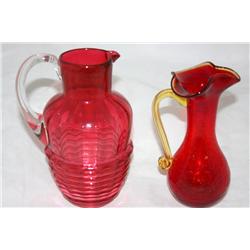 2 Ruby Red Glass Pitchers