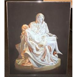 Framed Chalk Etching of Woman Holding a Man