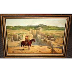 Framed Oil on Canvas of Man & Horse