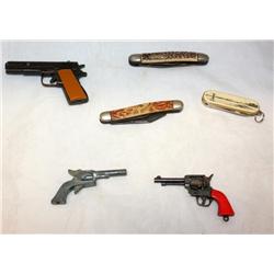 3 Vintage Knives & 3 Vintage Miniature Toy Guns