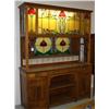 Image 1 : Antique Lighted Solid Wood Bar W/Stained Glass