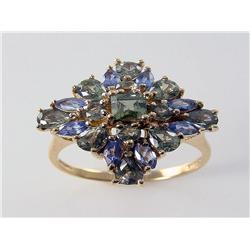 Green Sapphire & Tanzanite Cluster Ring