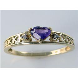 Heart Shape Amethyst & Diamond Ring