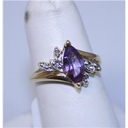 14k Gold Amethyst & Diamond Ring