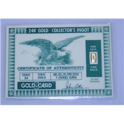 24k Gold Collectors Ingot 1 grain Net Weight