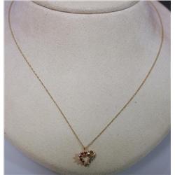 14k Gold Chain w/Diamond & Ruby Heart Pendant