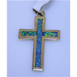 14k Gold Black Opal Cross Pendant 4.8 grams