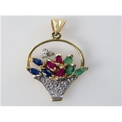 Ruby Emerald Sapphire & Diamond Pendant