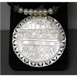 Mother of Pearl Carved Pendant & Sterling Bracelet