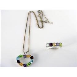 Natural Gemstone Pendant & Ring Set
