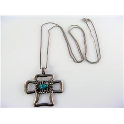Signed Jm Navajo Cross With Turquoise