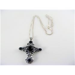 Signed HAN Natural Onyx Gemstone Cross