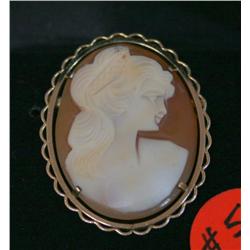 12k G.F. Conch Shell Carved Cameo  Brooch Pendant