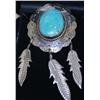 Image 1 : Signed Sterling & Turquoise Feather Drop Brooch