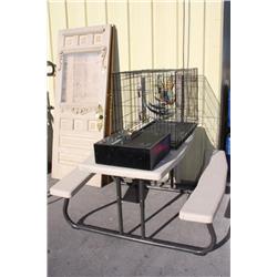 Plastic Table, Bird Cage, Misc Items