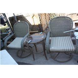 2 Outdoor Swivil Chairs & Small Table