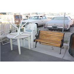 Bench, two outdoor tables and 8 chairs