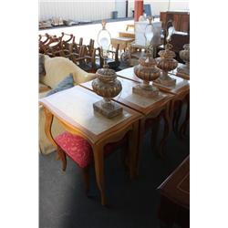 Set of two Venetian tables with lamps and stool