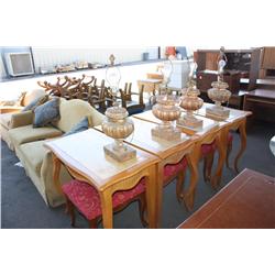 Set of two Venetian tables with lamps and stool