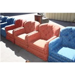 Three red Venetian sofa chairs