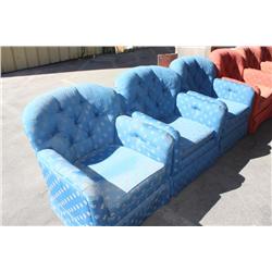 Three blue Venetian sofa chairs