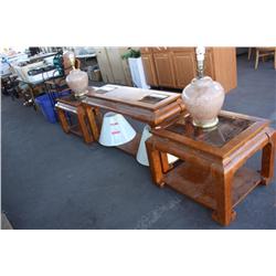 3 Glass Top Tables With 2 Lamps
