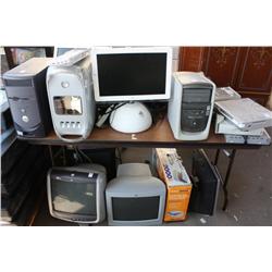 Table lot of computers and computer supplies