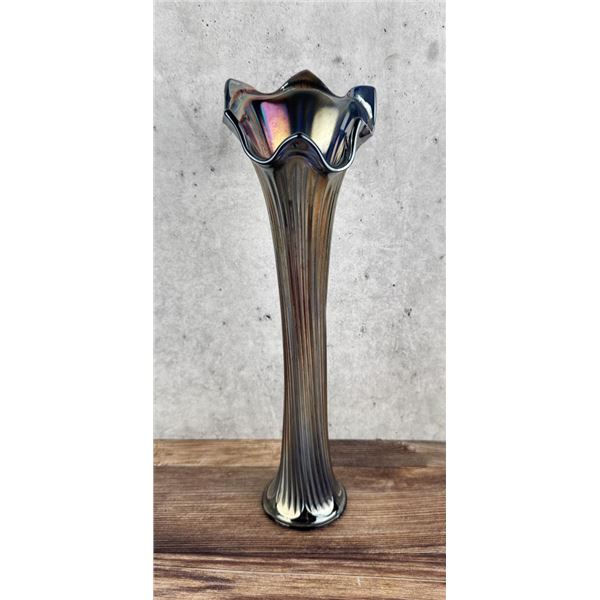 Fenton Fine Rib Amethyst Carnival Glass Vase