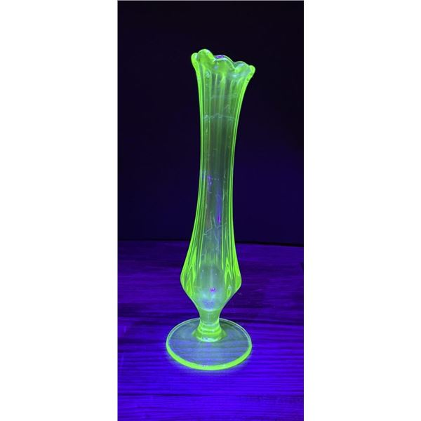 Fenton Uranium Glass Swung Bud Vase