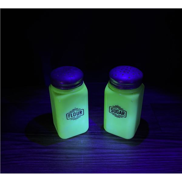 Mckee Jadeite Uranium Glass Flour & Sugar Shakers