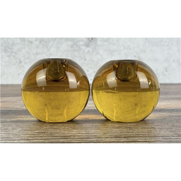Amber Art Glass Candlesticks